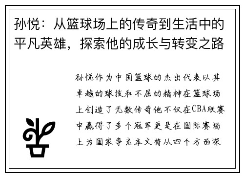 孙悦：从篮球场上的传奇到生活中的平凡英雄，探索他的成长与转变之路